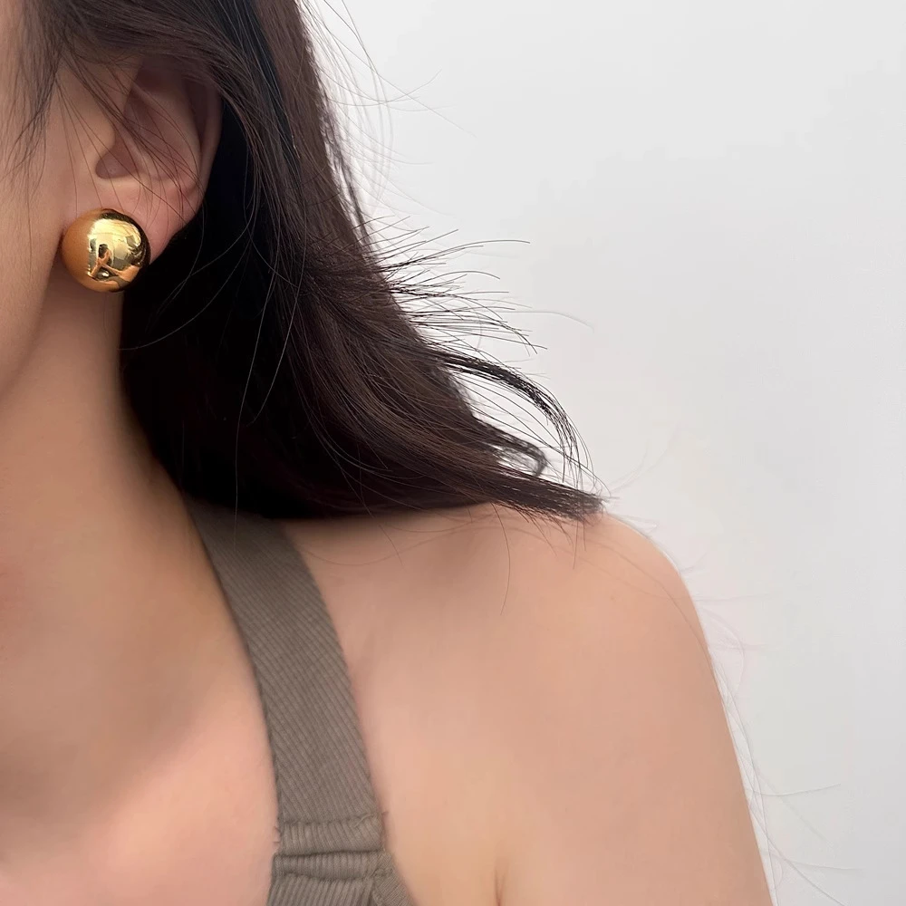 铜合金锆石耳饰 亮面圆球耳环小众设计感925银针新款简约时尚百搭