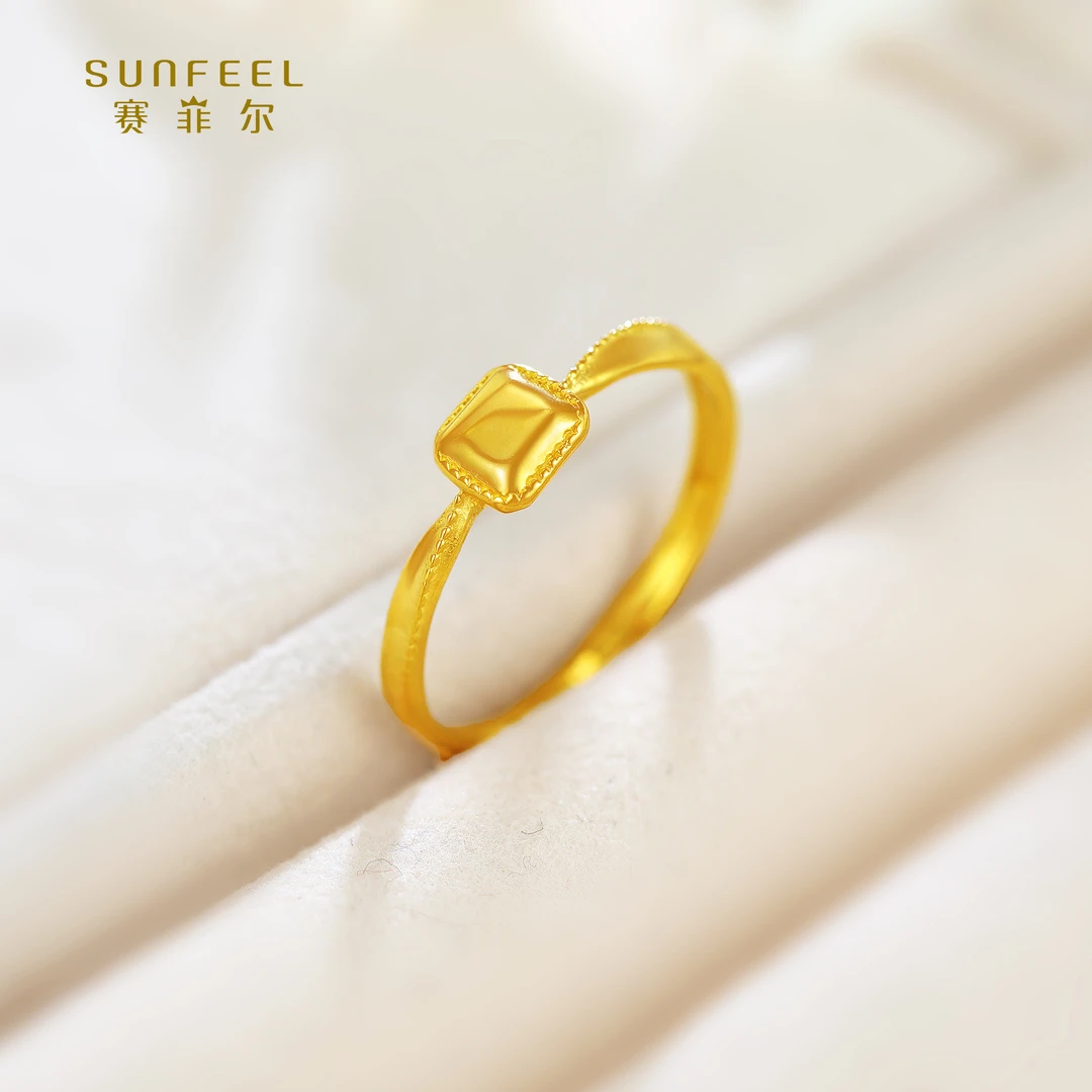 SUNFEEL/赛菲尔【十七店】足金精炫金方形扭臂戒指HJ27020555