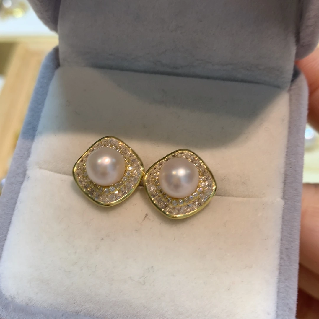 海水珍珠耳饰银S925镶嵌