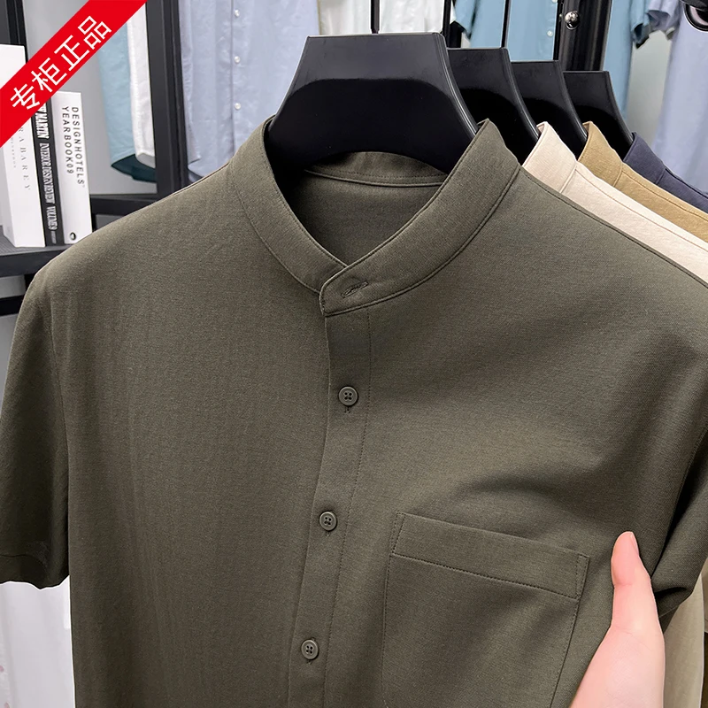 男士中华立领短袖衬衫雅丹风宽松休闲商务衬衣春季新款