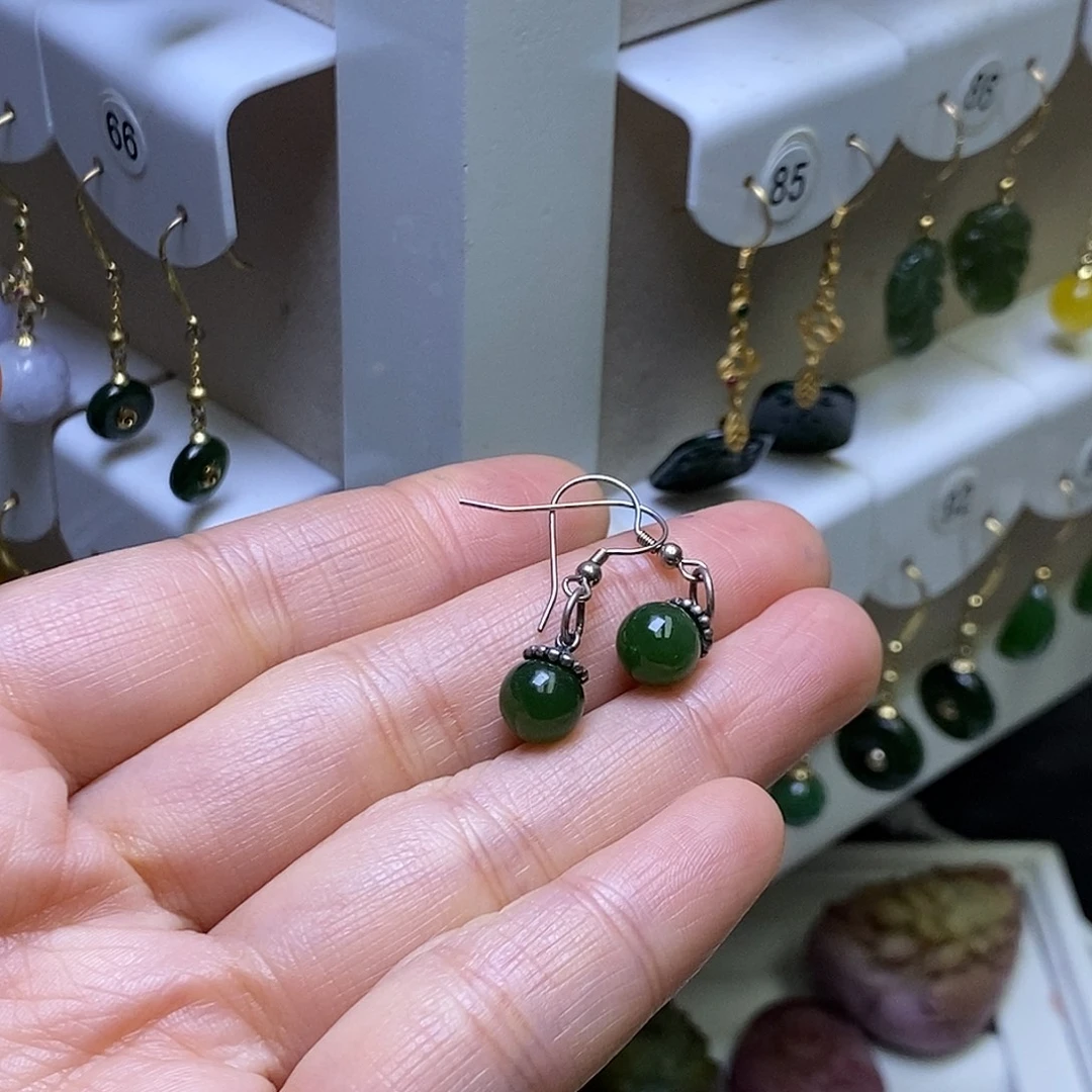 和田玉银S925镶嵌耳饰