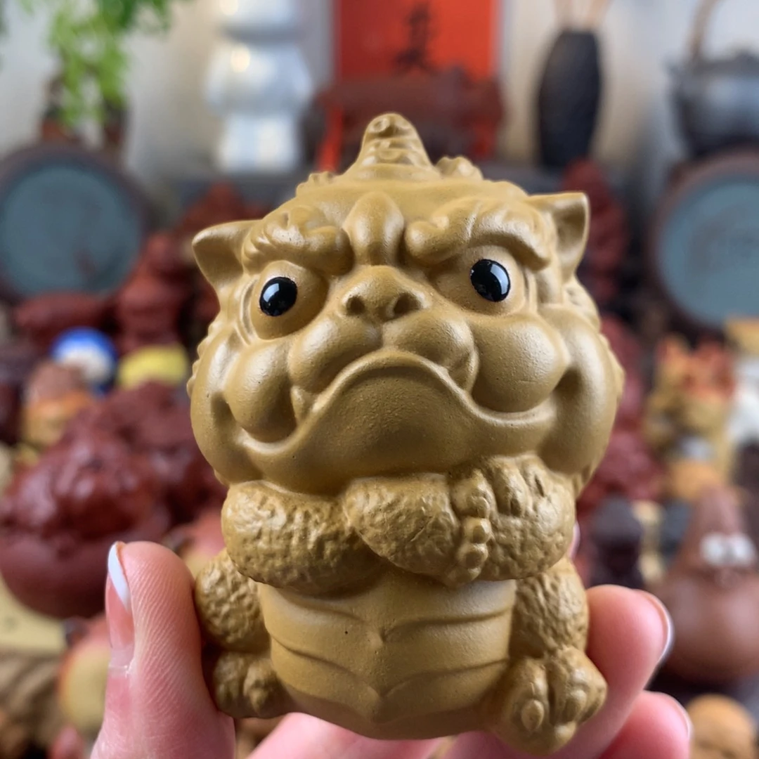 紫砂茶宠事事如意喜狮段泥