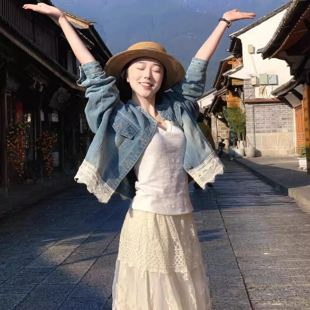 A145大码胖mm牛仔外套女