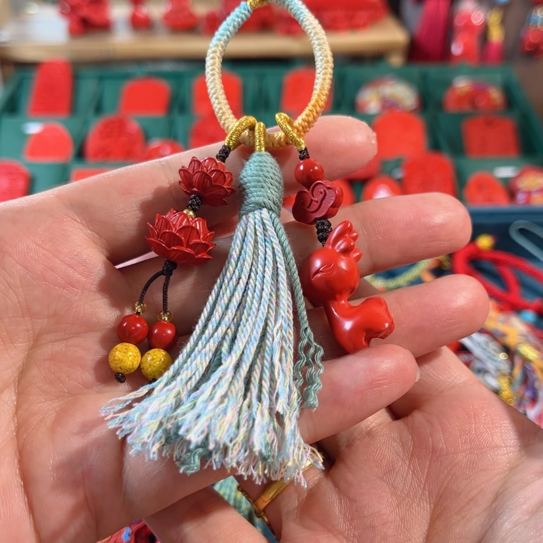 天然辰砂含辰砂工艺品一路平安好运连连钥匙扣包包挂