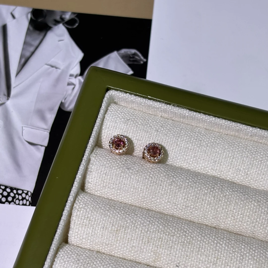 天然碧玺耳钉小圆戴妃围镶经典百搭围镶精致小巧