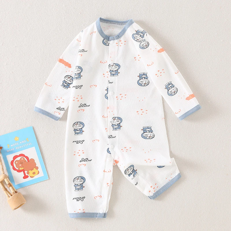 新生婴儿衣服夏季薄款连体衣长袖空调服睡衣夏装男女宝宝哈衣爬服
