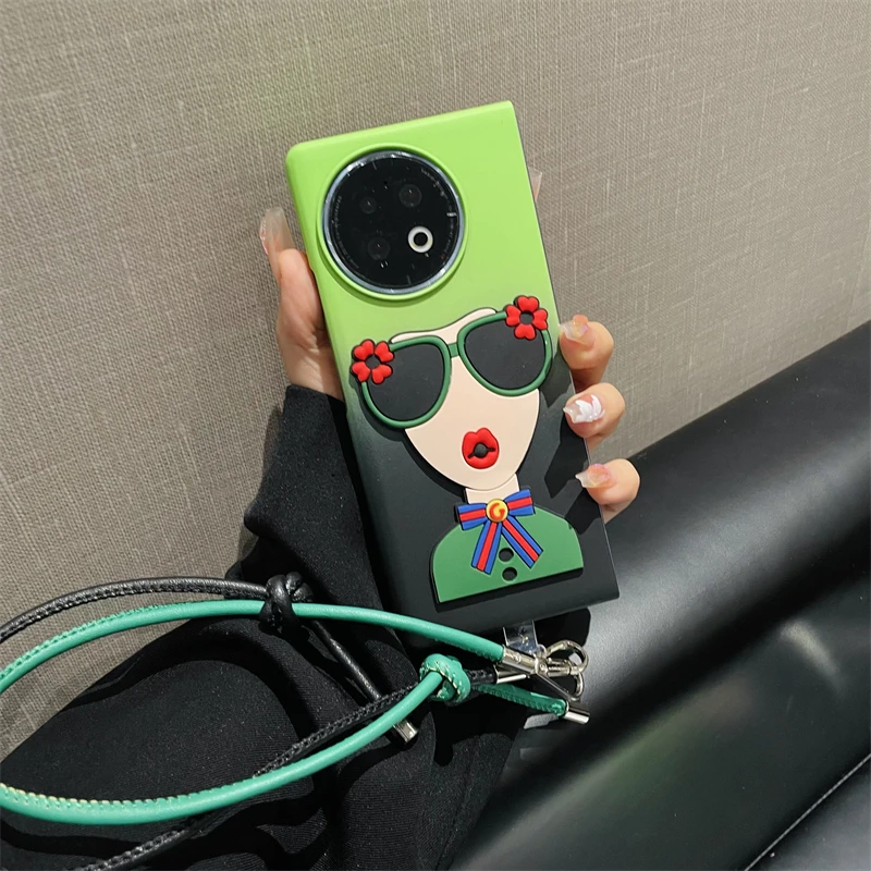 适用vivoxfold2手机壳折叠渐变磨砂搞怪女孩xfold2防摔高级保护壳
