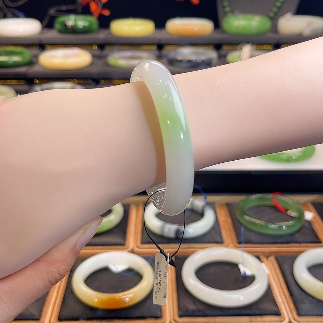 和田玉未镶嵌手镯冰底紫翠