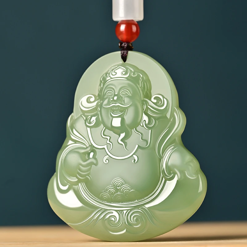 天然和田玉财神爷吊坠男女款招财玉石项链女士玉佩玉坠护身符挂坠