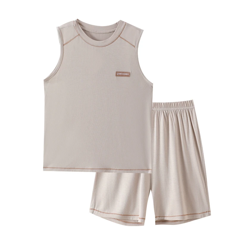 儿童莫代尔套装男童夏装套装男孩睡衣女童空调服男童家居服短裤