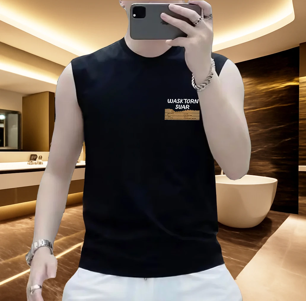 夏季纯棉新款男士背心男生坎肩简约无袖T恤上衣潮牌潮流男款