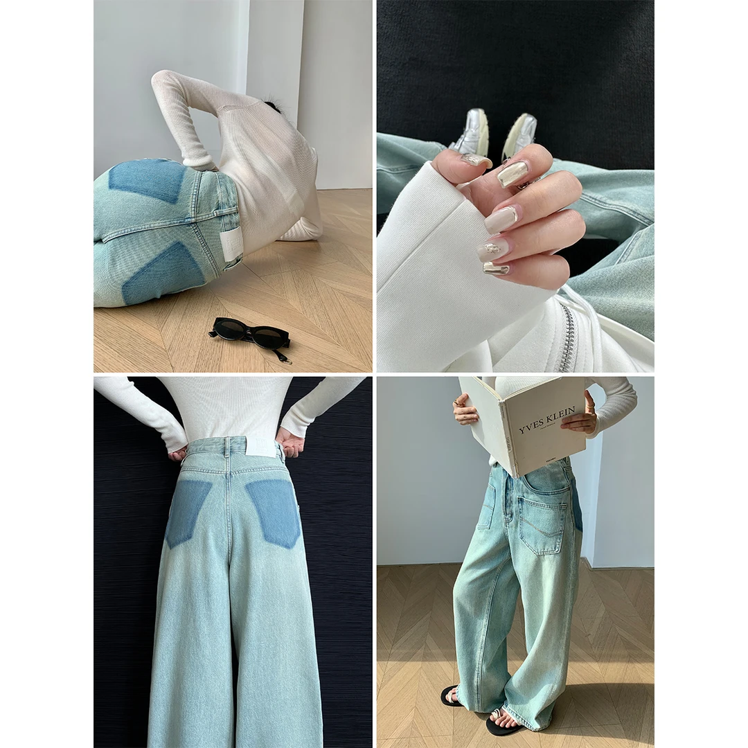 08.20P0820K3295新款对称口袋直筒牛仔裤女设计感宽松休闲长裤