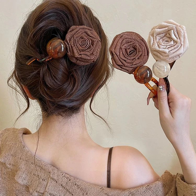 秋冬美拉德干枯玫瑰圆珠发夹女高级感后脑勺扭扭夹头发夹子发饰女