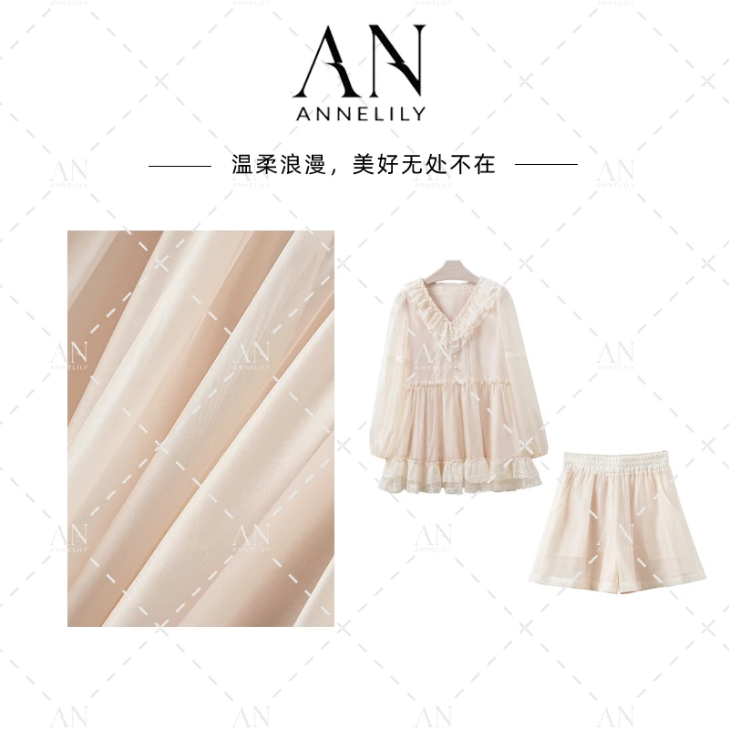 ANNELILY【若雪-凡】时尚精致法式气质百搭短裤套装AT2502095