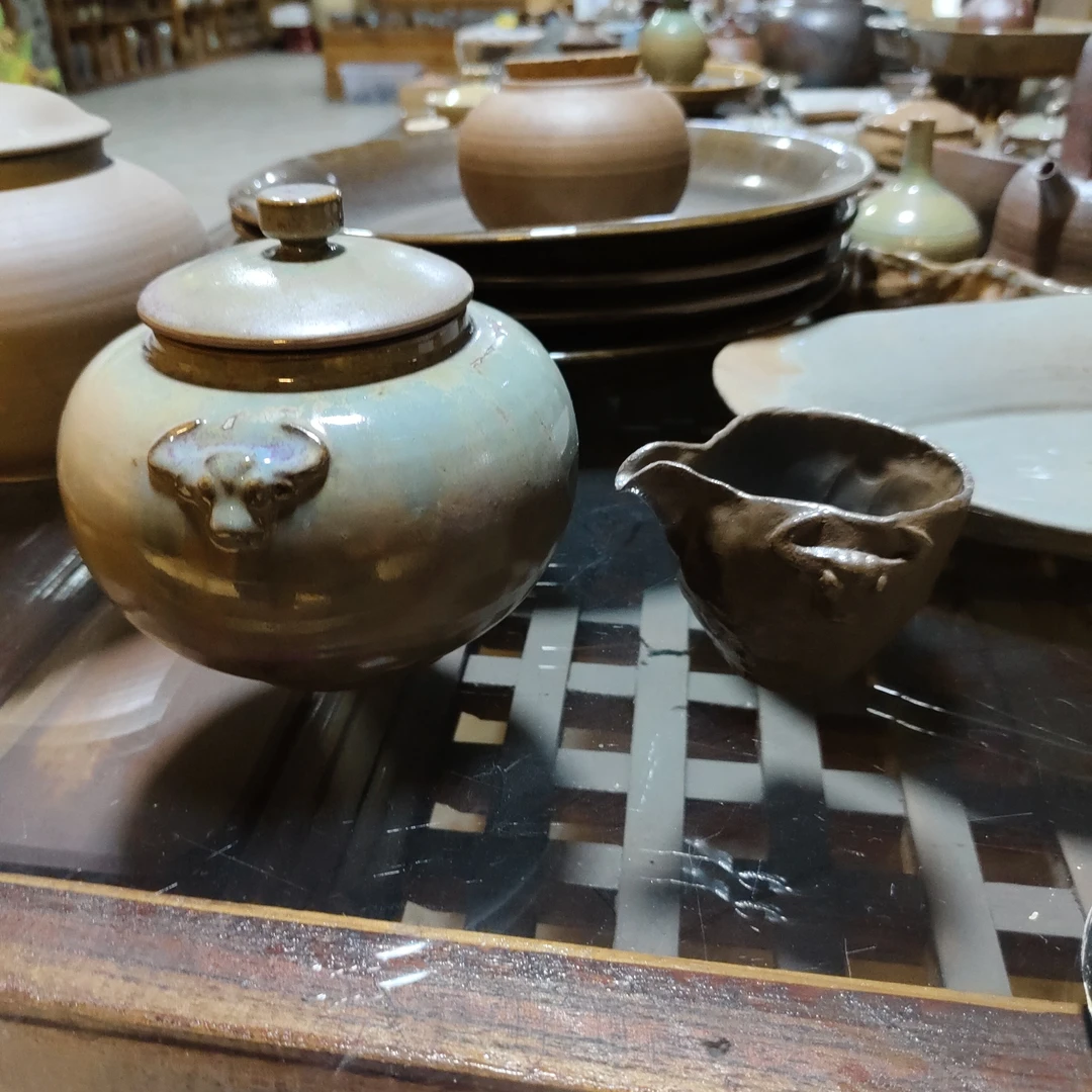 牛头茶叶罐，牛头公道杯