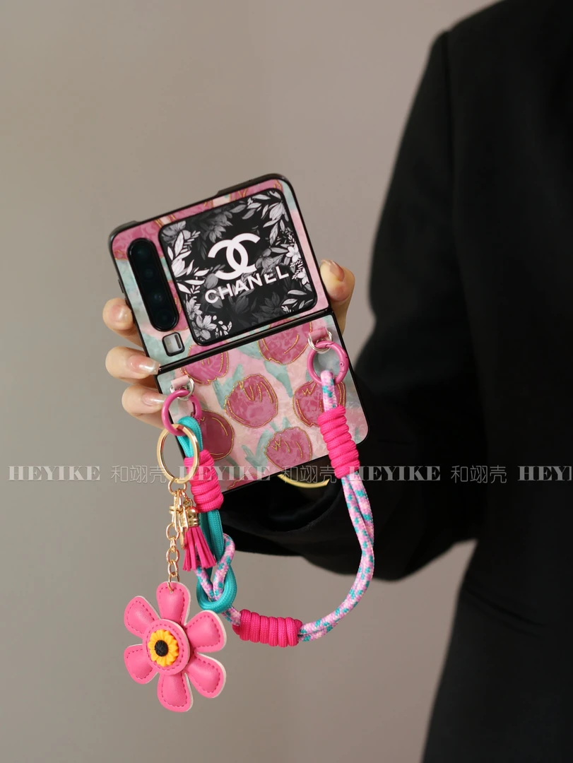 韩系郁金香花朵适用华为purax手机壳小米mixflip2折叠屏pocket2粉