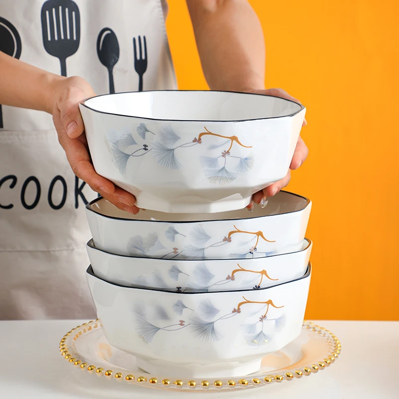 【银杏花开4件套】6英寸面碗套装餐具釉下彩情侣家用陶瓷盘子