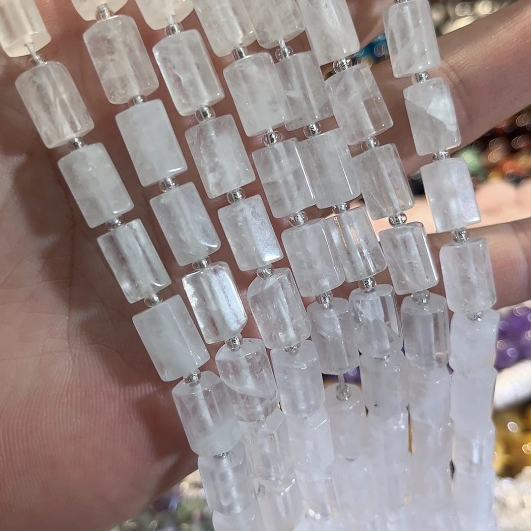 合金玛瑙/玉髓珠宝半成品白水晶刻面圆柱一条8x11mm