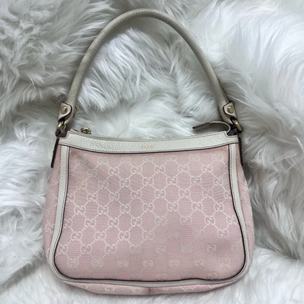 95新 GUCCI/古驰 95新 粉色老花拼皮腋下单肩包/jc