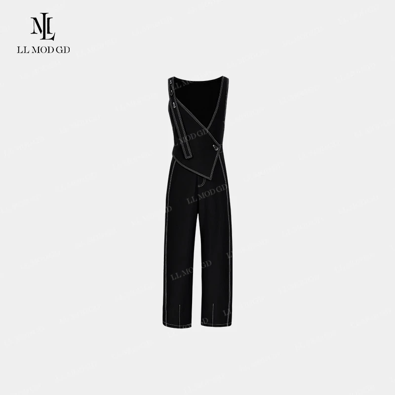 蓝屿苍暮 时尚重工设计师双肩带酷飒风纯色显瘦连体裤LLYL-260286