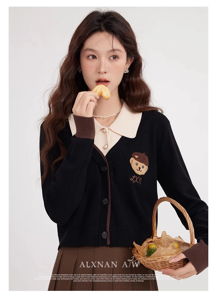 「探险日记」假两件翻领毛衣秋季气质时尚女上衣LXN31701