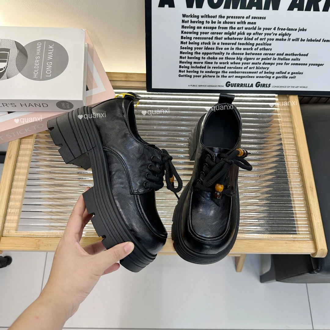 英伦风系带休闲小皮鞋女2025新款秋季复古松糕通勤单鞋厚底乐福鞋