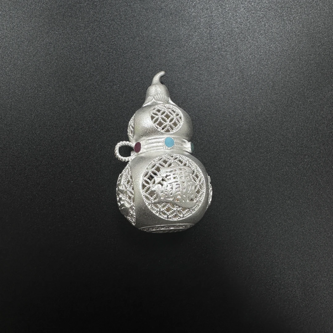 吊坠足银 吊坠足银 足银999珐琅镂空大葫芦吊坠24.2克