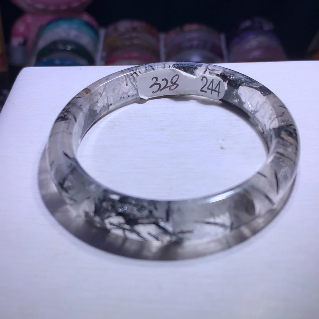 手镯银S925镶嵌水晶黑发晶55.7圈244