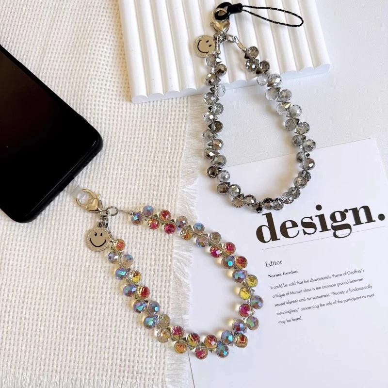 手机挂件水晶质感水滴串珠手提链夹片手机壳挂件相机腕带吊坠通用