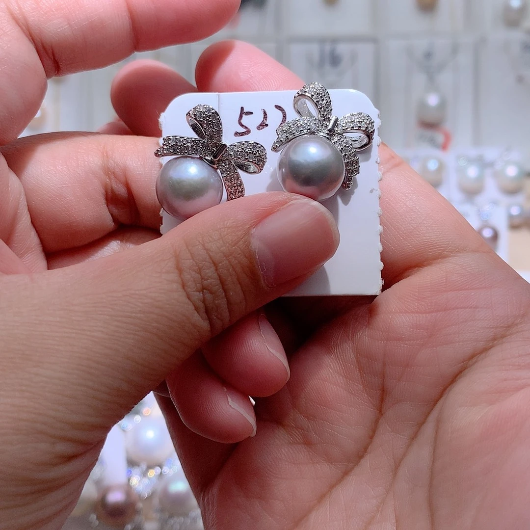 银S925镶嵌淡水珍珠耳饰CC11.7mm