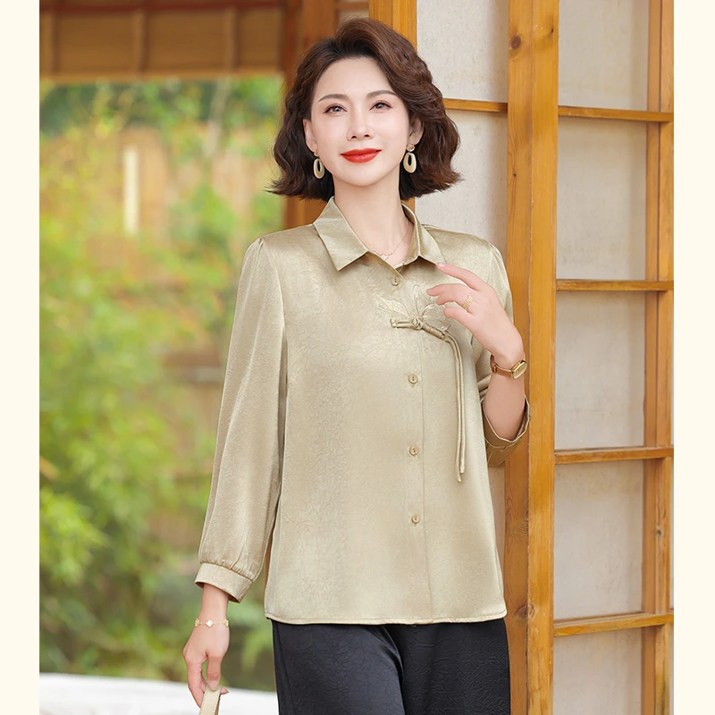 中年妈妈夏装衬衫时尚上衣服2025新款洋气高贵小衫中老年女装衬衣