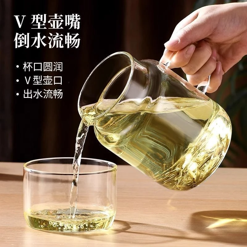 大容量简约玻璃水壶带盖高硼硅冷水壶家用茶壶带把手凉水壶饮料壶