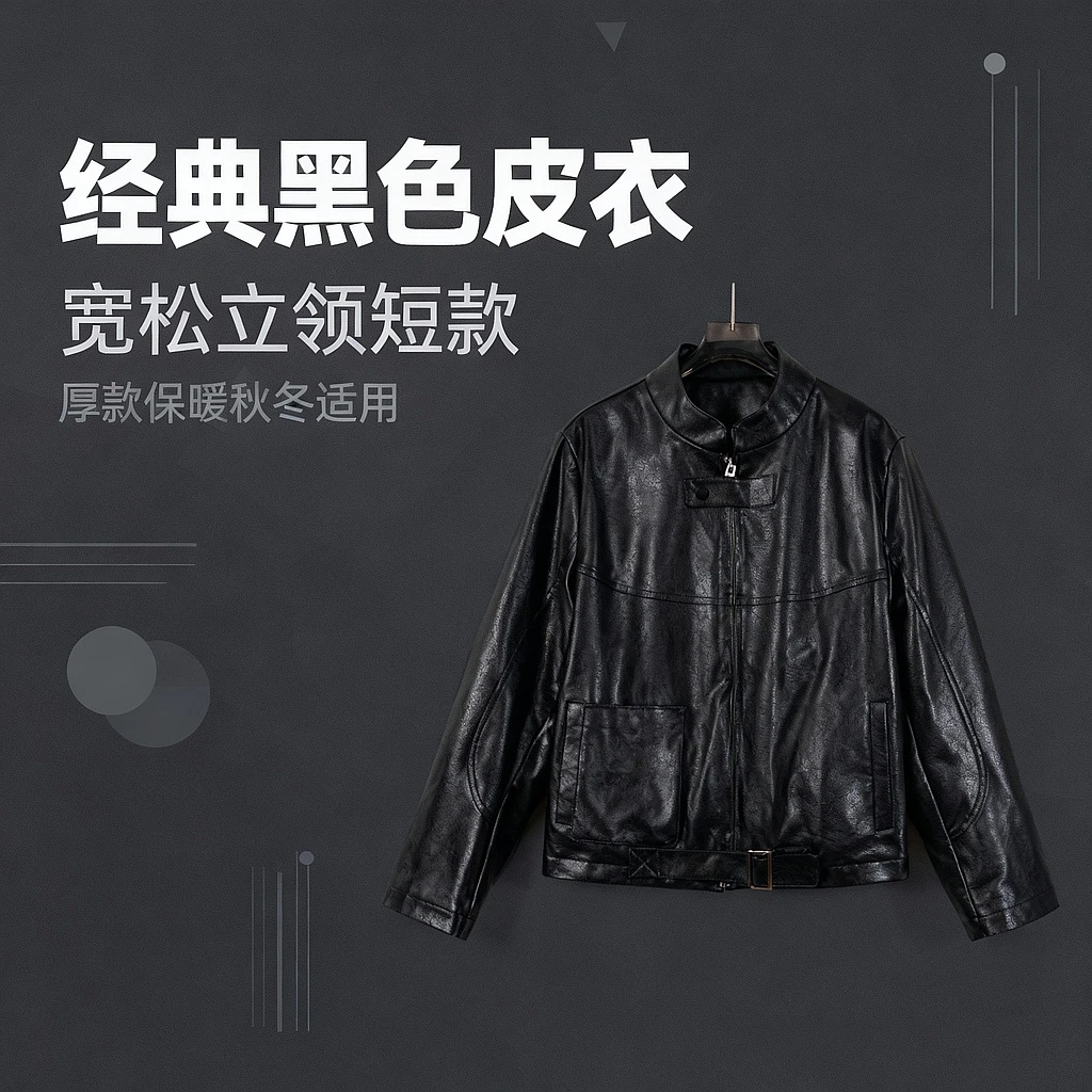 PW250926大码秋冬气质轻职风黑色短款皮衣女款pu皮外套