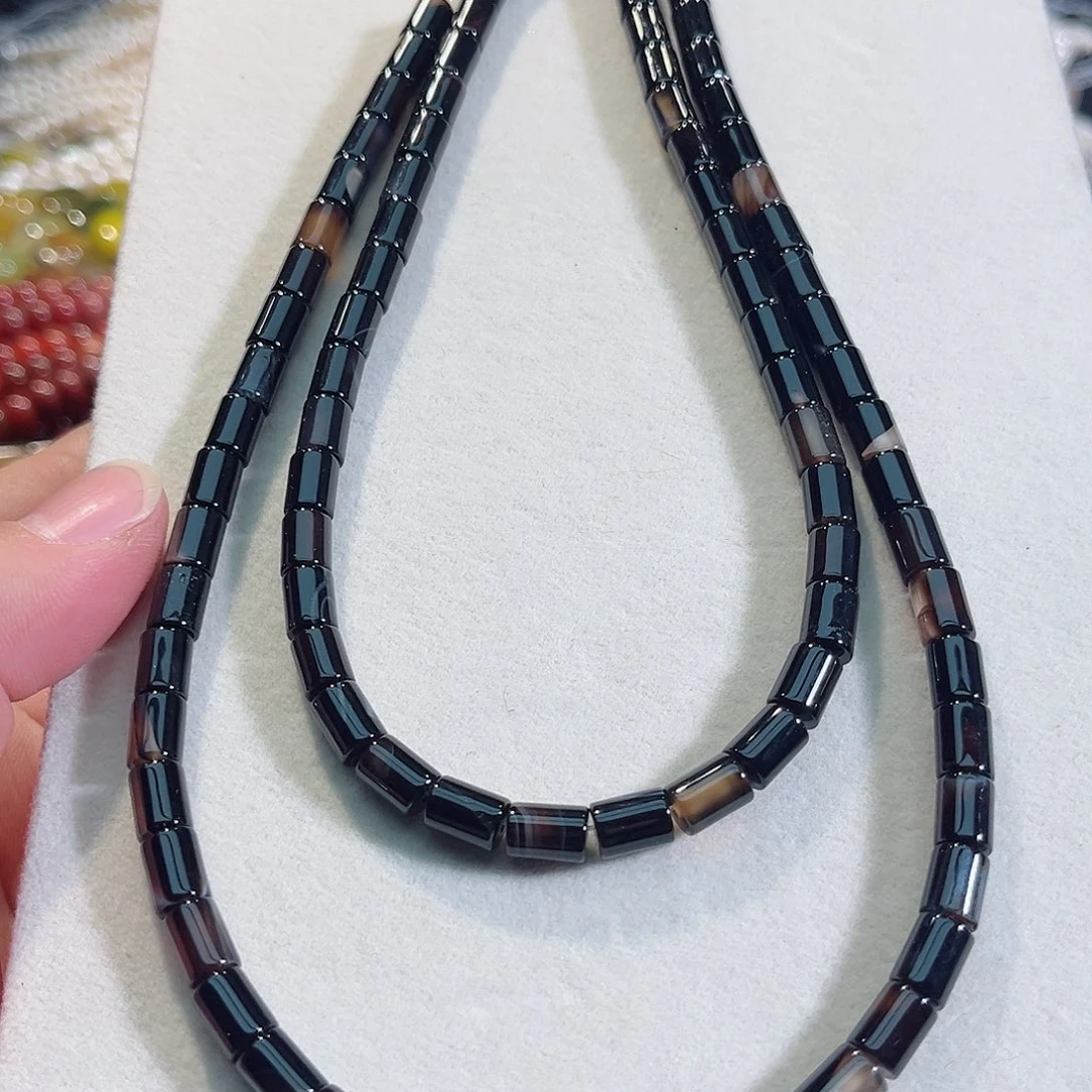 玛瑙/玉髓未镶嵌珠宝半成品黑玛瑙圆管一条6