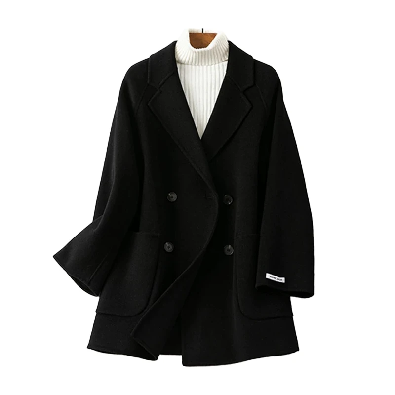 蓝海奕诺小个子百搭双面毛呢大衣2024冬季新款宽松百搭呢子外套女
