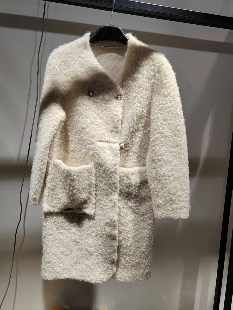 W028纯色阔版宽松女中长款毛呢外套秋冬女士大衣时尚