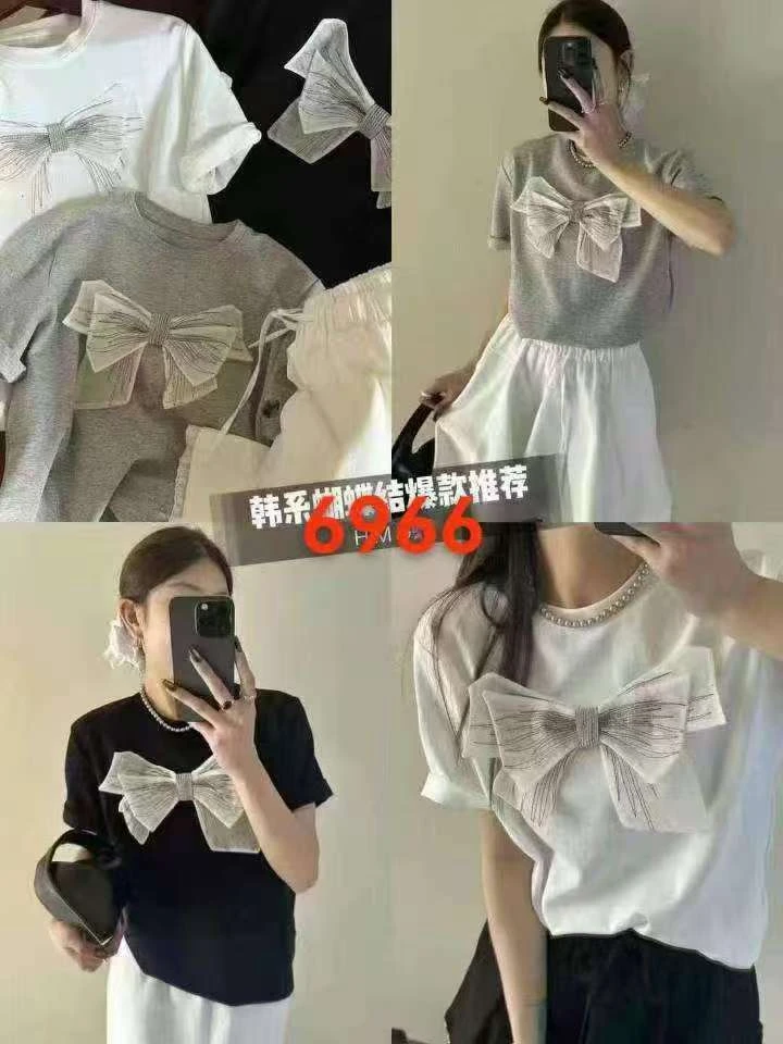 春季新款蝴蝶结t恤