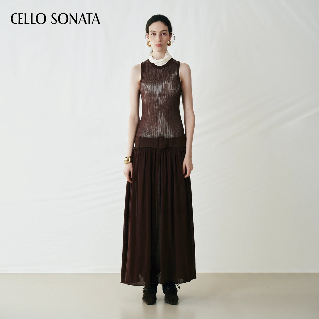 【新款】Cello Sonata 25秋 圆领收腰耳廓狐假低腰针织连衣裙长裙