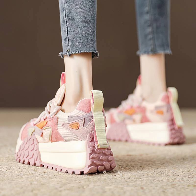 阿甘鞋2025新款女超火厚底松糕鞋春秋女鞋粉色老爹鞋女韩系运动鞋