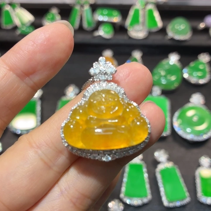 翡翠18K金镶嵌吊坠(不含链)翡翠