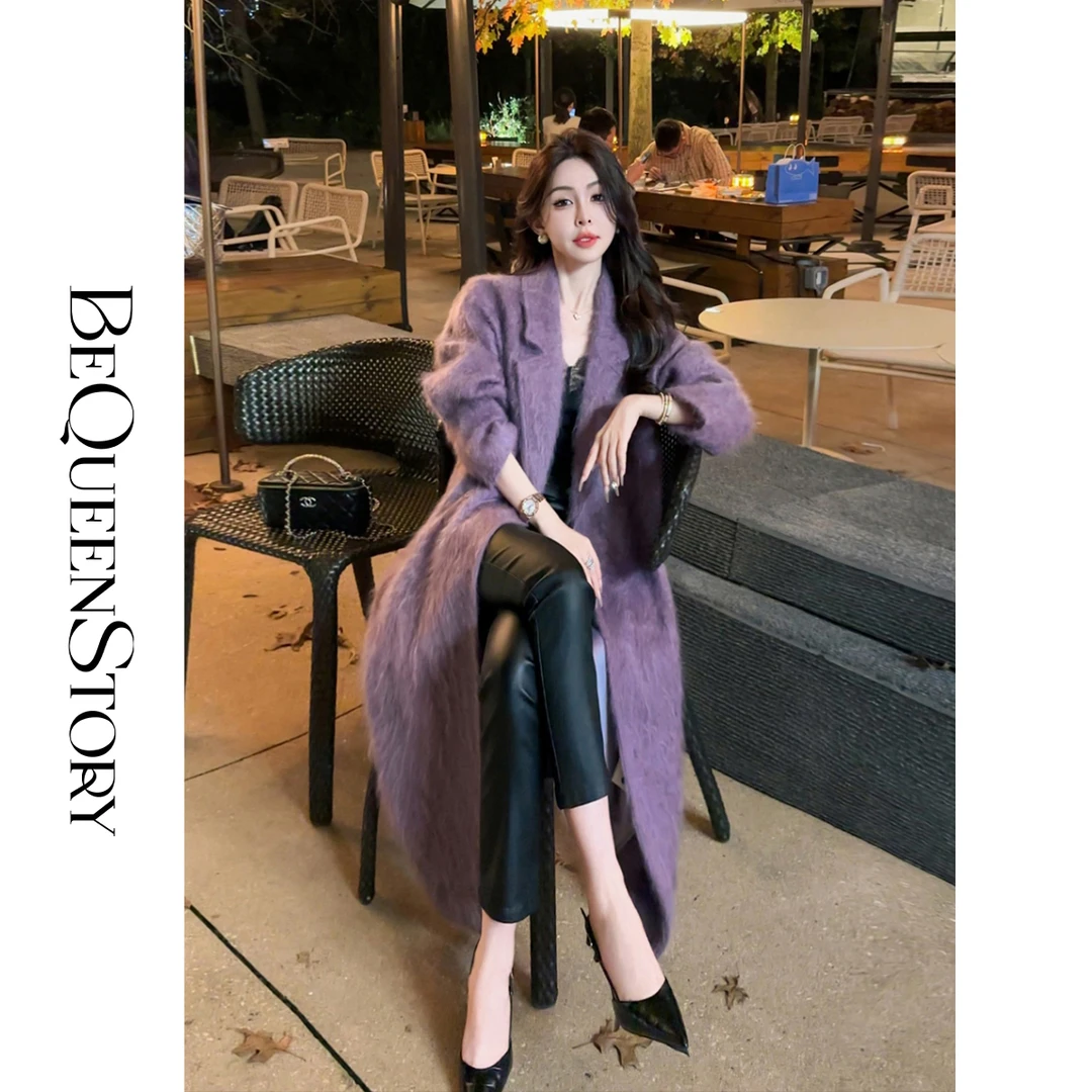 余潇潇【爱意紫罗兰】100山羊绒高级感气质翻领长款大衣