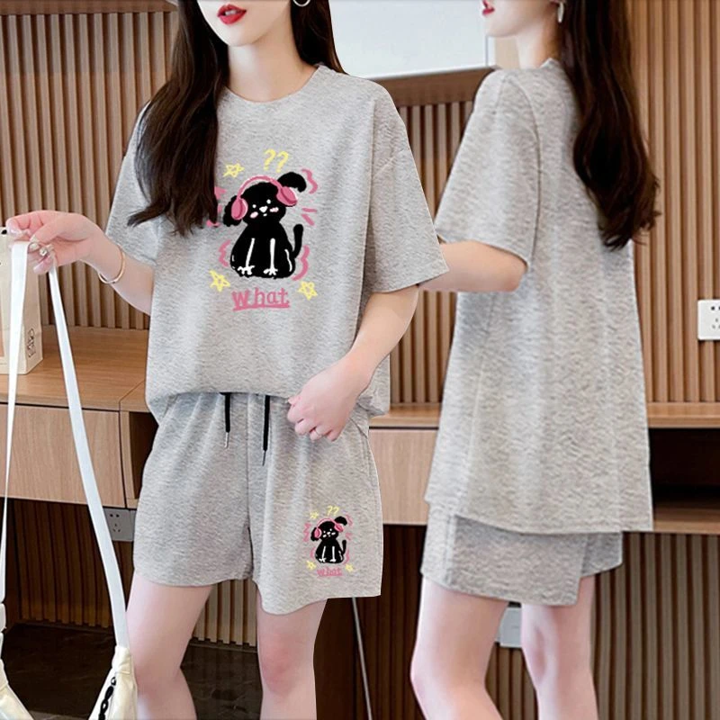 洋气休闲百搭纯棉短袖T恤短裤两件套女2025新款夏装宽松运动套装