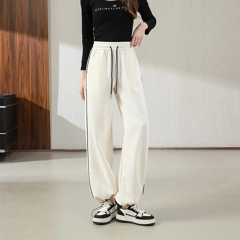 3501春季新款抽绳裤口窄版休闲卫裤女士时尚运动长裤针织卫裤