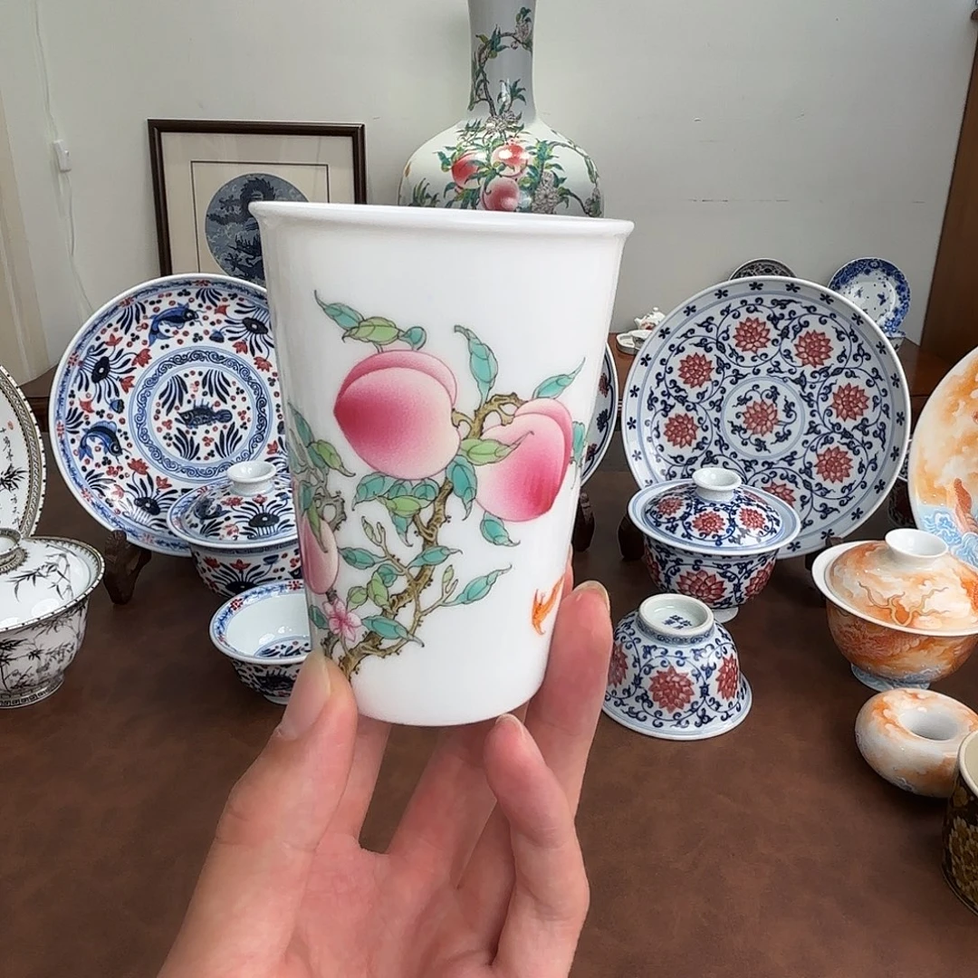 粉彩五桃可乐杯350c