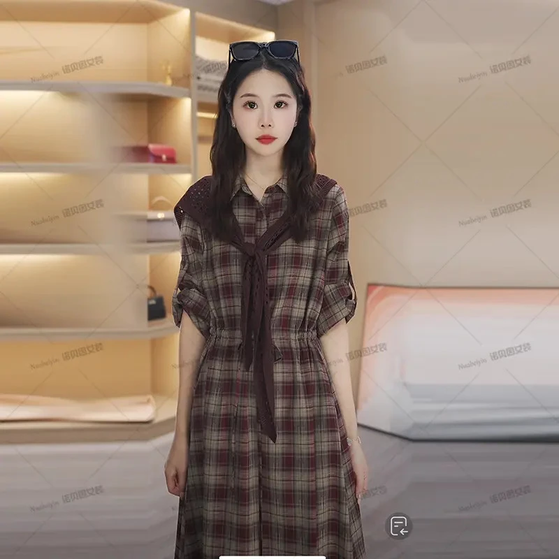 nuobeiyin/诺贝因秋季收腰显瘦学院风复古格子连衣裙 NNBY660861