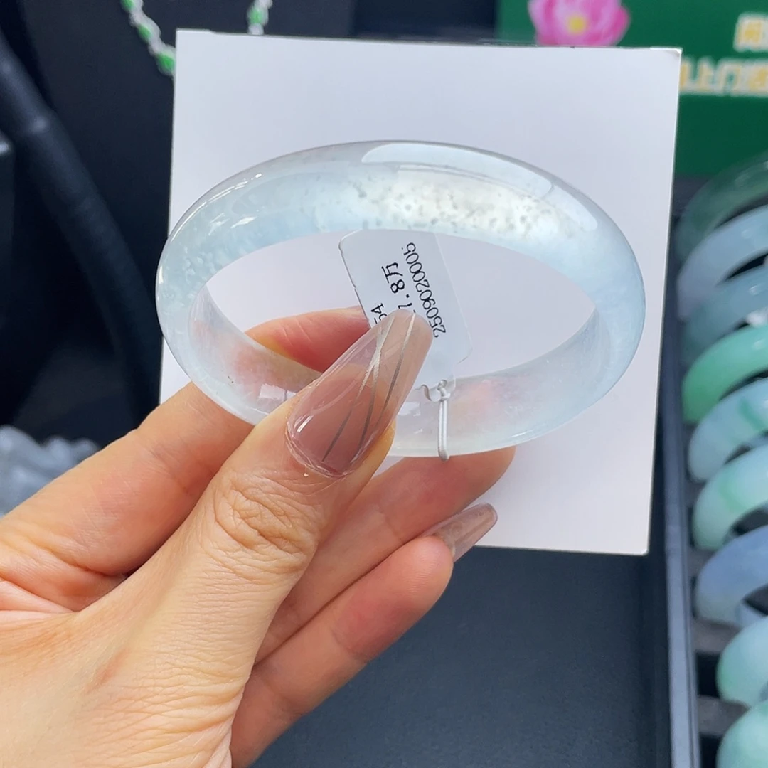 翡翠未镶嵌手镯54圈玻璃种雪花棉贵妃全条起刚