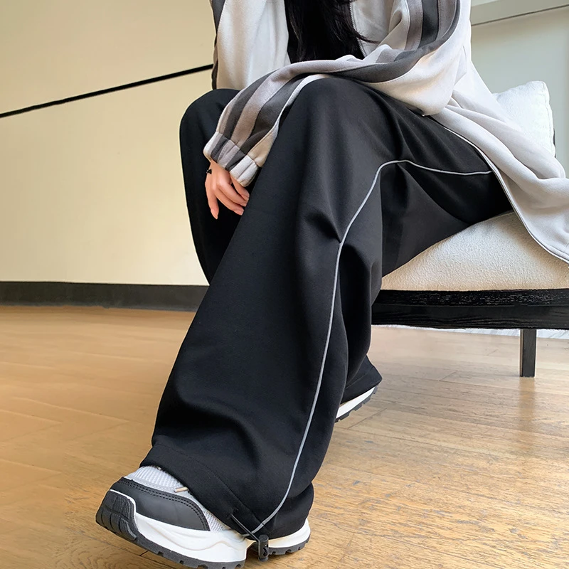 萝卜叔休闲裤秋季外穿秋冬款高腰宽松侧边条伞兵裤阔腿裤长裤