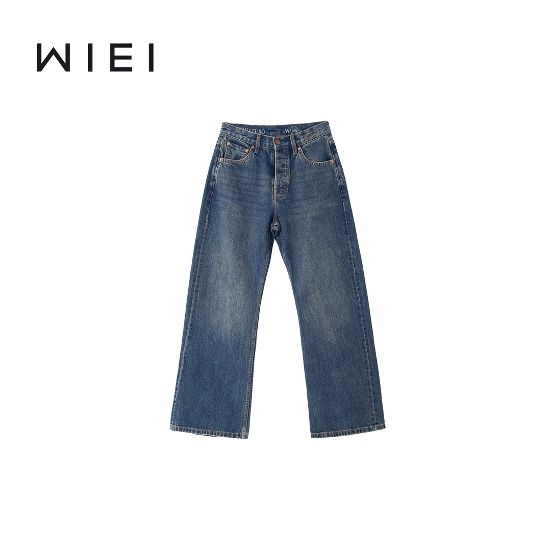 《WI EI》中古牛仔 *进口赤耳丹宁红边直筒阔腿佰搭牛仔裤5C0273