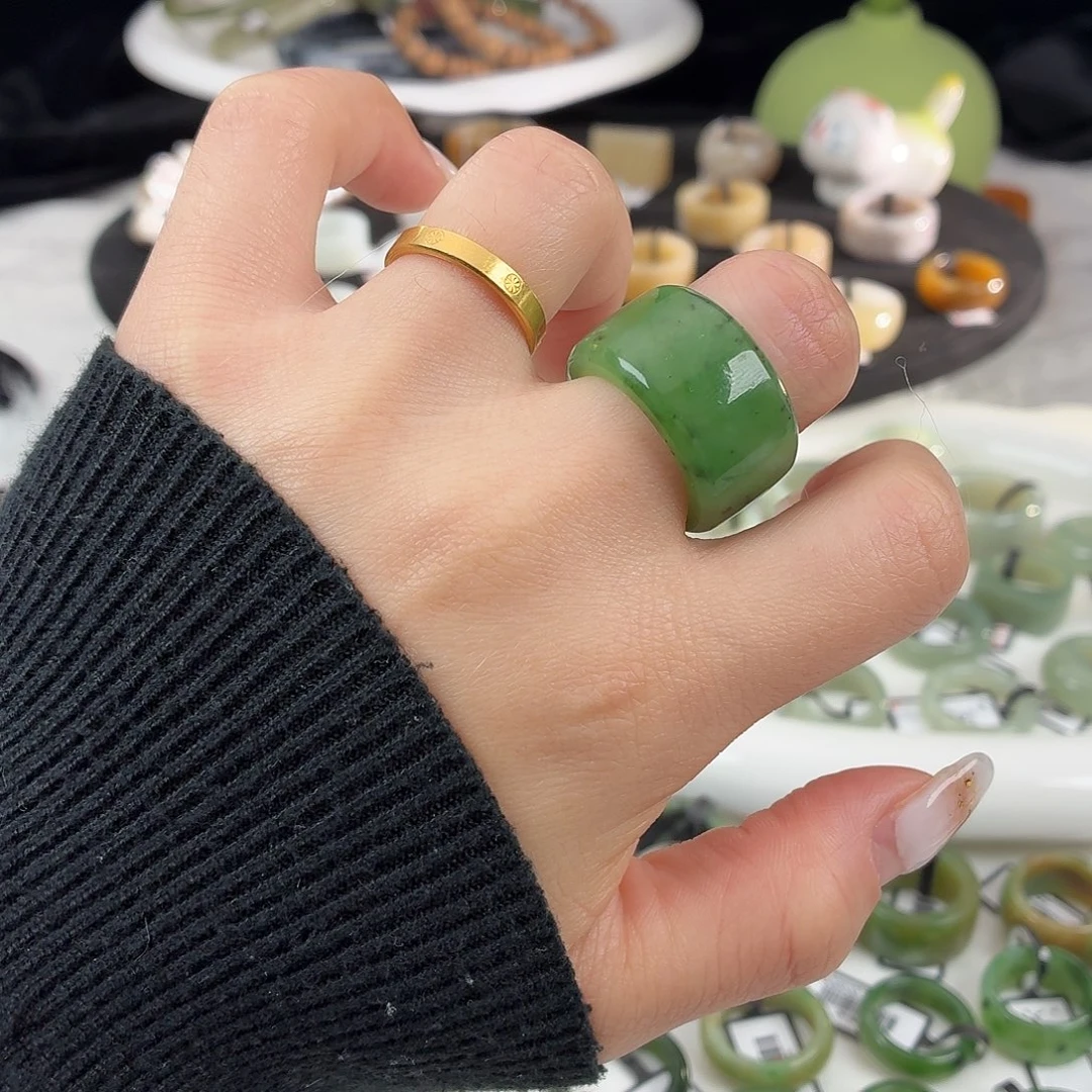 和田玉（糖玉）未镶嵌戒指S6碧玉圆切18.3