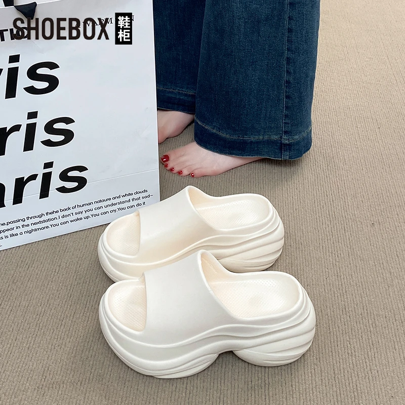 SHOEBOX鞋柜厚底增高8CM拖鞋女夏外穿2025新款软底百搭沙滩鞋